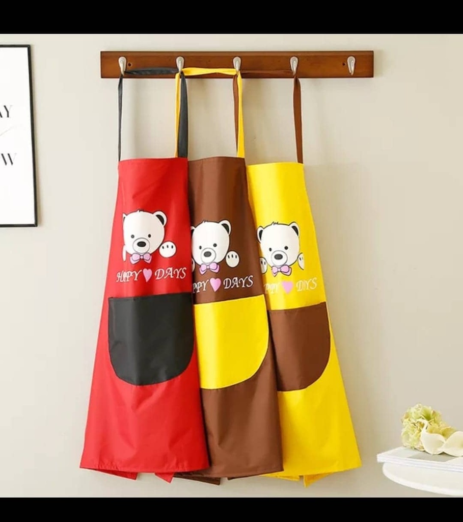 Waterproof Polyester Kitchen Apron "Happy Day" Print Free Size With Front Pocket