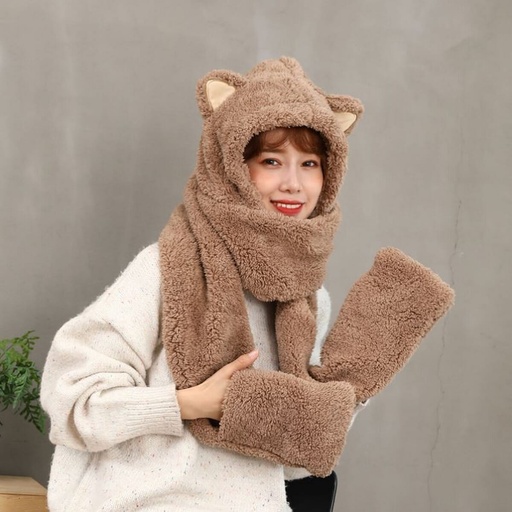 Two Popular Hooded Gloves Scarf Three-Piece One-Piece Women Winter