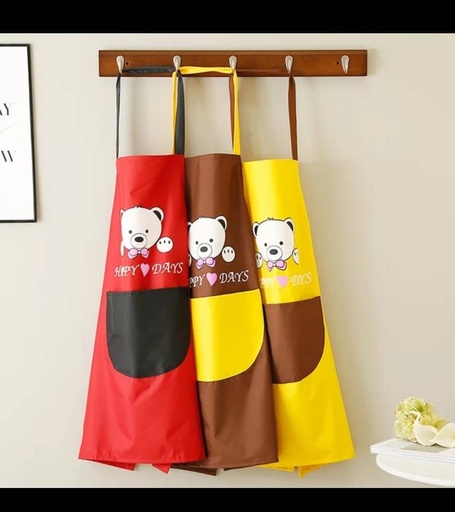Waterproof Polyester Kitchen Apron "Happy Day" Print Free Size With Front Pocket